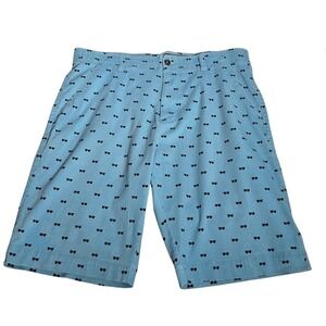 Free Planet Mens Blue Sunglasses Print Chino Shorts Size 36 Stretch Summer Fun